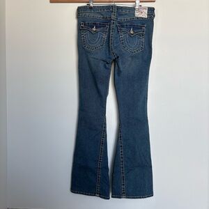 True Religion Joey Mid Rise Flare Jeans Dark Wash Y2K Boho Wide Leg Size 31